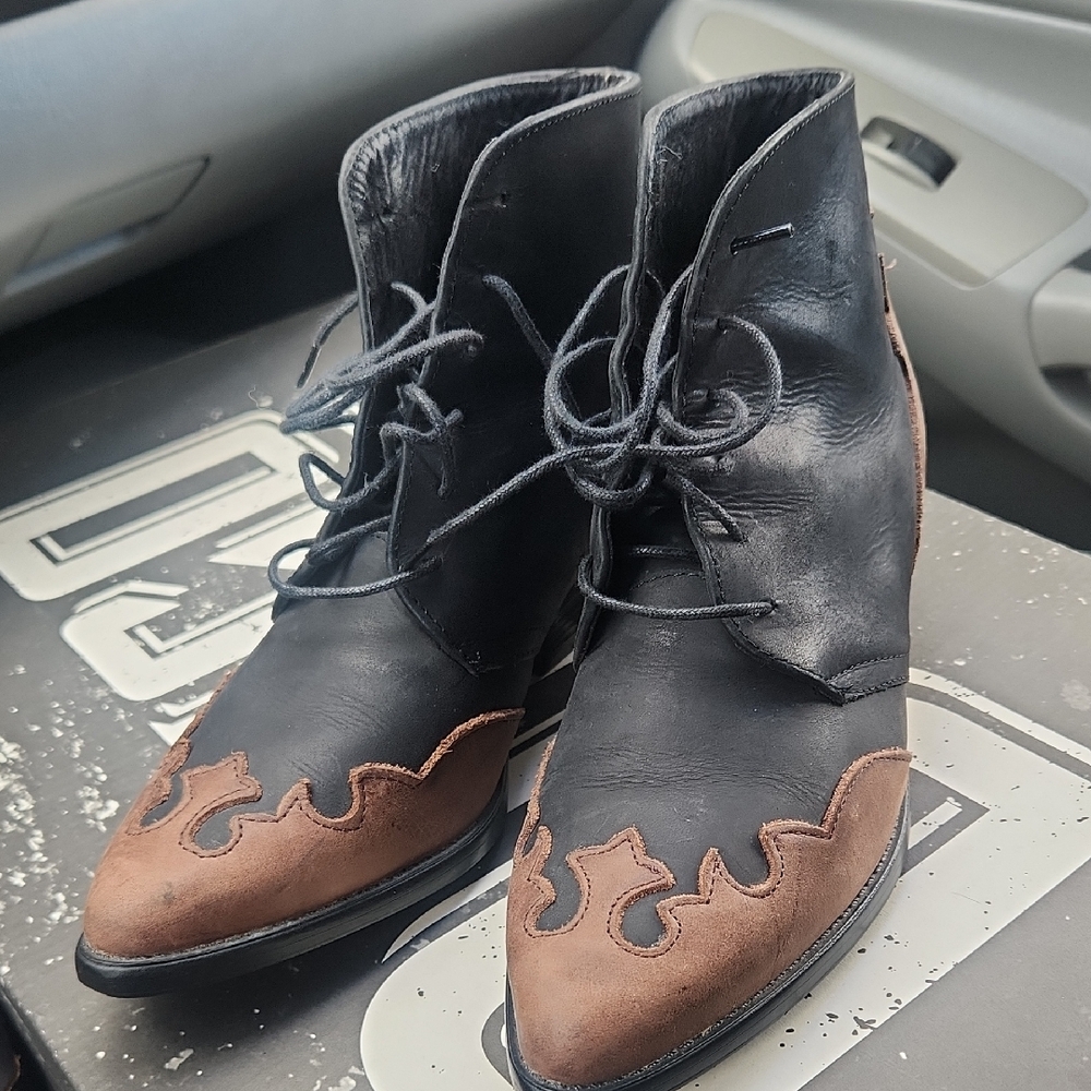 Spiegel Black and Brown Lace-Up Ankle Boots